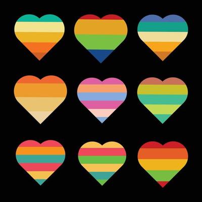 Set of hearts shape retro vintage illustrations vector background