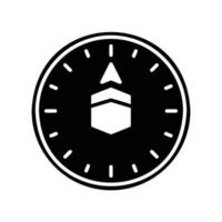 Compass icon with the Kaaba in the center to show the direction of prayer for Muslims vector
