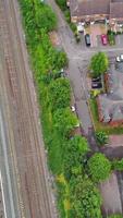 high angle footage of British Railway Train on Tracks, video