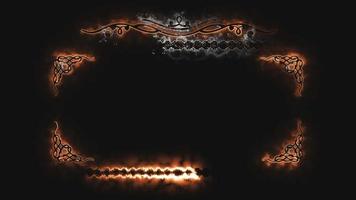 fire and smoke light effect frame. rectangular border with modern motif pattern. smooth loop motion on black background. video