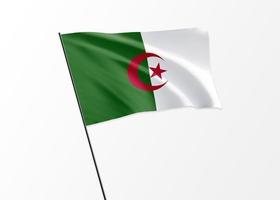 Algeria flag flying high in the isolated background Algeria independence day. World national flag photo