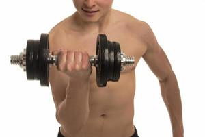 male holding  dumbbells isolated on white background photo