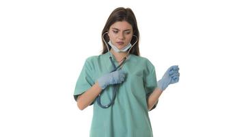 Female doctor or nurse holding stethoscope. Medical person for health insurance photo