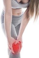 woman holding her painful knee photo