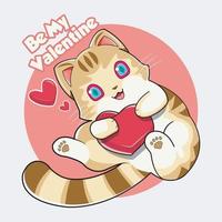 Valentine day. Cute cats with smile and love hugs vector illustration pro download