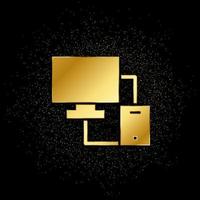 Database, server, responsive gold icon. Vector illustration of golden particle background.