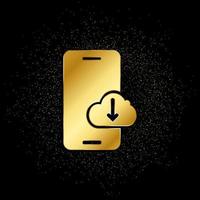 Database, server, download gold icon. Vector illustration of golden particle background.