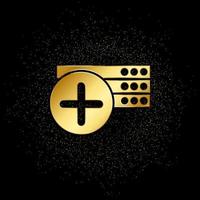 Database, server gold icon. Vector illustration of golden particle background.