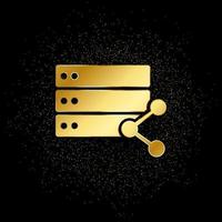 Database, server, share gold icon. Vector illustration of golden particle background.