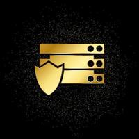 Database, server, shield gold icon. Vector illustration of golden particle background.