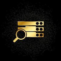 Database, server, search gold icon. Vector illustration of golden particle background.