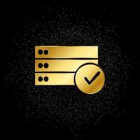 Database, server, vote, yes gold icon. Vector illustration of golden particle background.