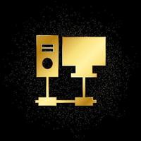 Database, server, computer gold icon. Vector illustration of golden particle background.