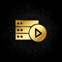 Database, server, play gold icon. Vector illustration of golden particle background.