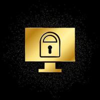 Database, server, clock, monitor gold icon. Vector illustration of golden particle background.