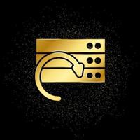 Database, server, refresh gold icon. Vector illustration of golden particle background.