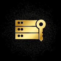 Database, server, key gold icon. Vector illustration of golden particle background.