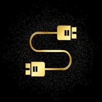 Database, server, plug in gold icon. Vector illustration of golden particle background.