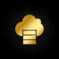 Database, server, cloud computing gold icon. Vector illustration of golden particle background.