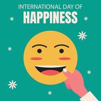 illustration vector graphic of hand holding laughing emoji, perfect for international day, international day of happiness, celebrate, greeting card, etc.