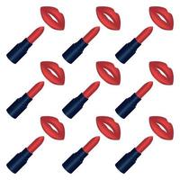 Seamless pattern with red lipsticks and lips vector