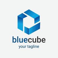 Blue Cube Logo illustration. Isolated geometric style vector logo with space for text. Symbol of delivery and transport.