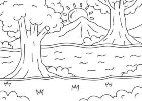 Kids Coloring doodle handdrawn illlustration landscape view vector