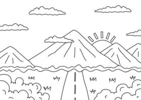 Kids Coloring doodle handdrawn illlustration landscape view vector