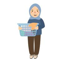 beautiful housewife clothes basket vector