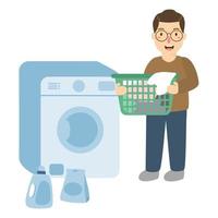 man laundry and washing clothes vector