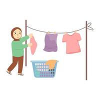 girl hanging wet clothes out to dry vector