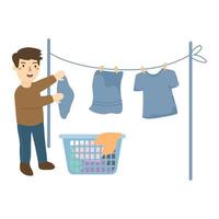 man taking clothes from bucket vector