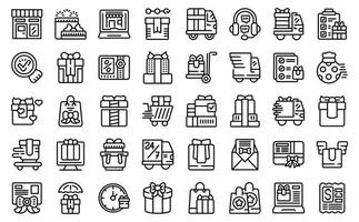 Gift delivery service icons set outline vector. Online shop vector