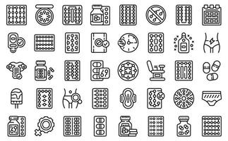 Female oral contraception icons set outline vector. Birth control vector