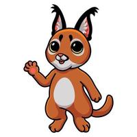 Cute caracal cat cartoon waving hand vector