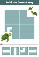 Education game for children build the correct way help cute cartoon turtle move to baby turtles printable underwater worksheet vector