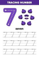 Education game for children tracing number seven with cute cartoon shell picture printable underwater worksheet vector