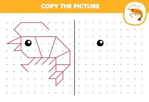 juego educativo para niños copiar imagen de camarones de dibujos animados lindo conectando la hoja de trabajo subacuática imprimible de punto vector