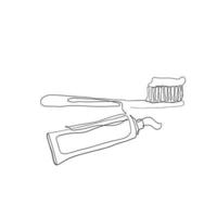 continuous line drawing toothbrush toothpaste illustration vector