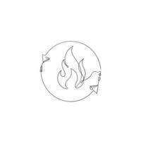 fuego de dibujo de línea continua con vector de ilustración de flecha de reciclaje