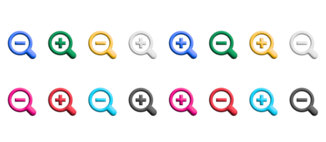 zoom icoon set, gekleurde symbolen grafisch elementen png