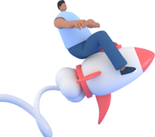 A man character flying . 3d rendering of business models. png