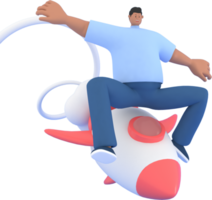 A man character flying . 3d rendering of business models. png