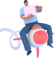 A man character flying . 3d rendering of business models. png