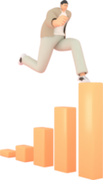 A man character running with The graph shows the stock up. 3d rendering of business models. png