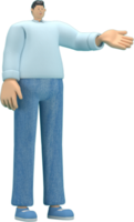 cartoon character wearing jeans and  long shirt. He is expression  of body and hand when talking. 3d rendering in acting. png