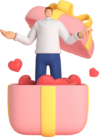 personnage 3d dans le festival de la saint-valentin. rendu 3d de la ressource graphique. png