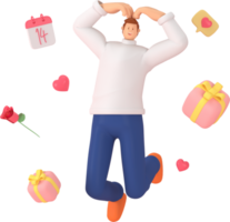 personnage 3d dans le festival de la saint-valentin. rendu 3d de la ressource graphique. png