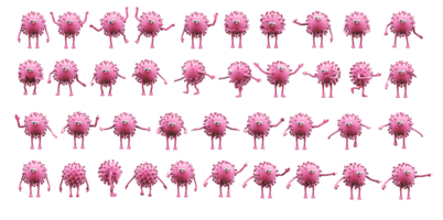 Virus characters in magenta color are doing various gestures. 3d cartoon. png