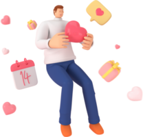 3d character in the festival of Valentine's Day. 3d rendering of graphic resourse. png